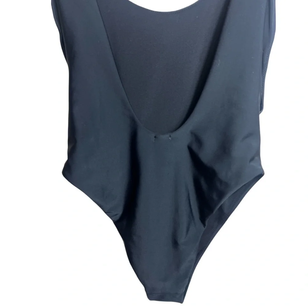 Aerie Maillot De Bain One-Piece Swimsuit Scoop Neck Low Cut Back Lined Black L